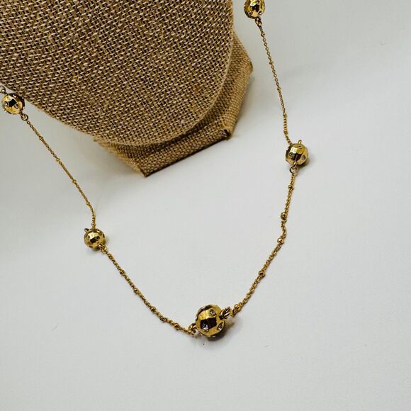 Ann Tyler Faceted Gold Tone Bead Necklace Inspired With Small Clear Crystals - Picture 3 of 6